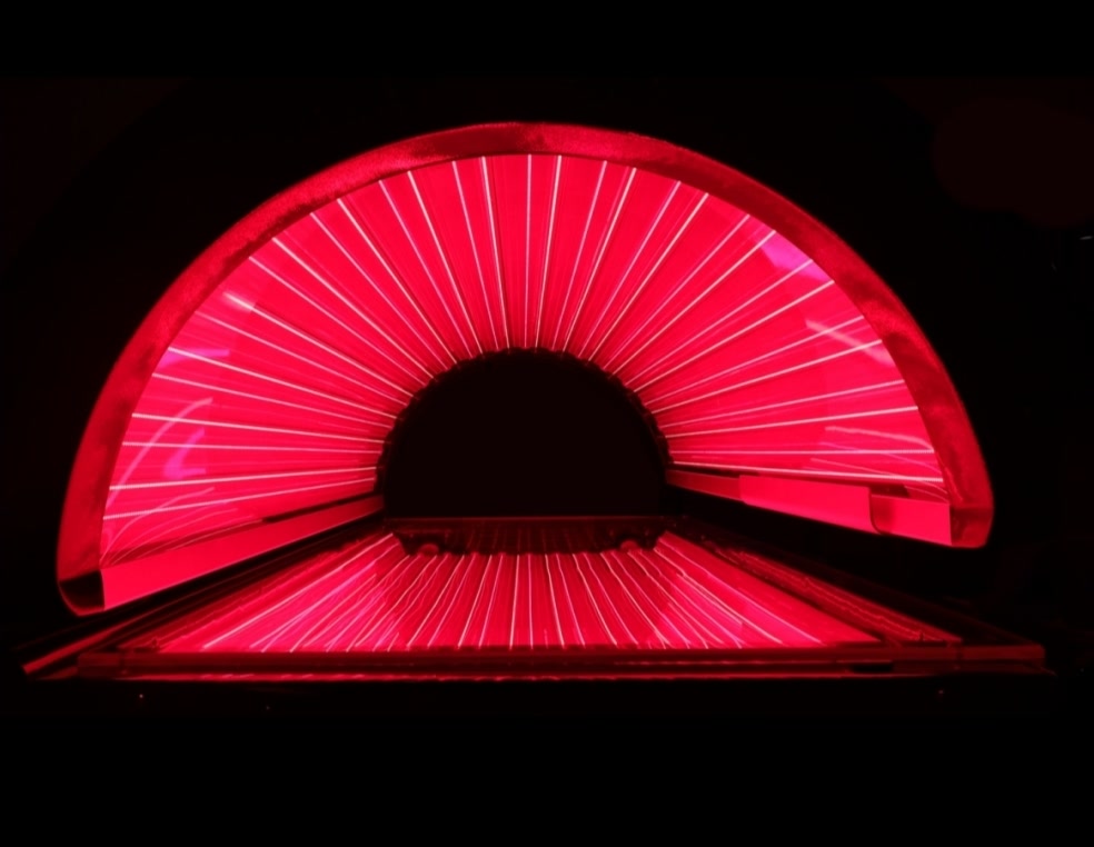 The red light array seen from the foot of the bed